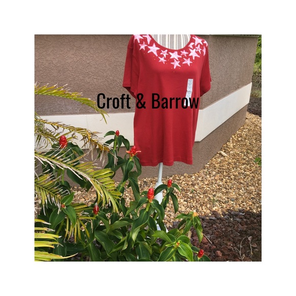 Croft & Barrow Red Tee Shirt with White Stars XXL - Picture 6 of 7